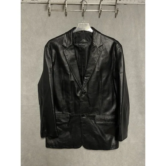 Jones New York Blazer Men 42R 44R Black City Leather Academia Casual Coat Luxury